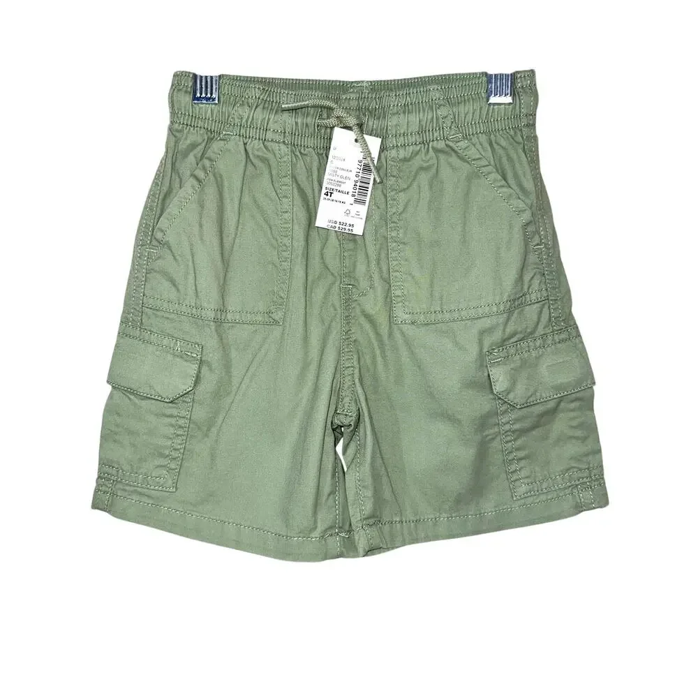 NWT The Children's Place Boys Green Pull On Cotton Cargo Shorts Size 4T